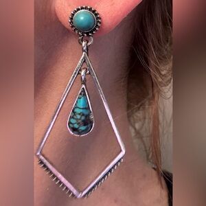 2/$15 Turquoise & Silver Geometric Earrings